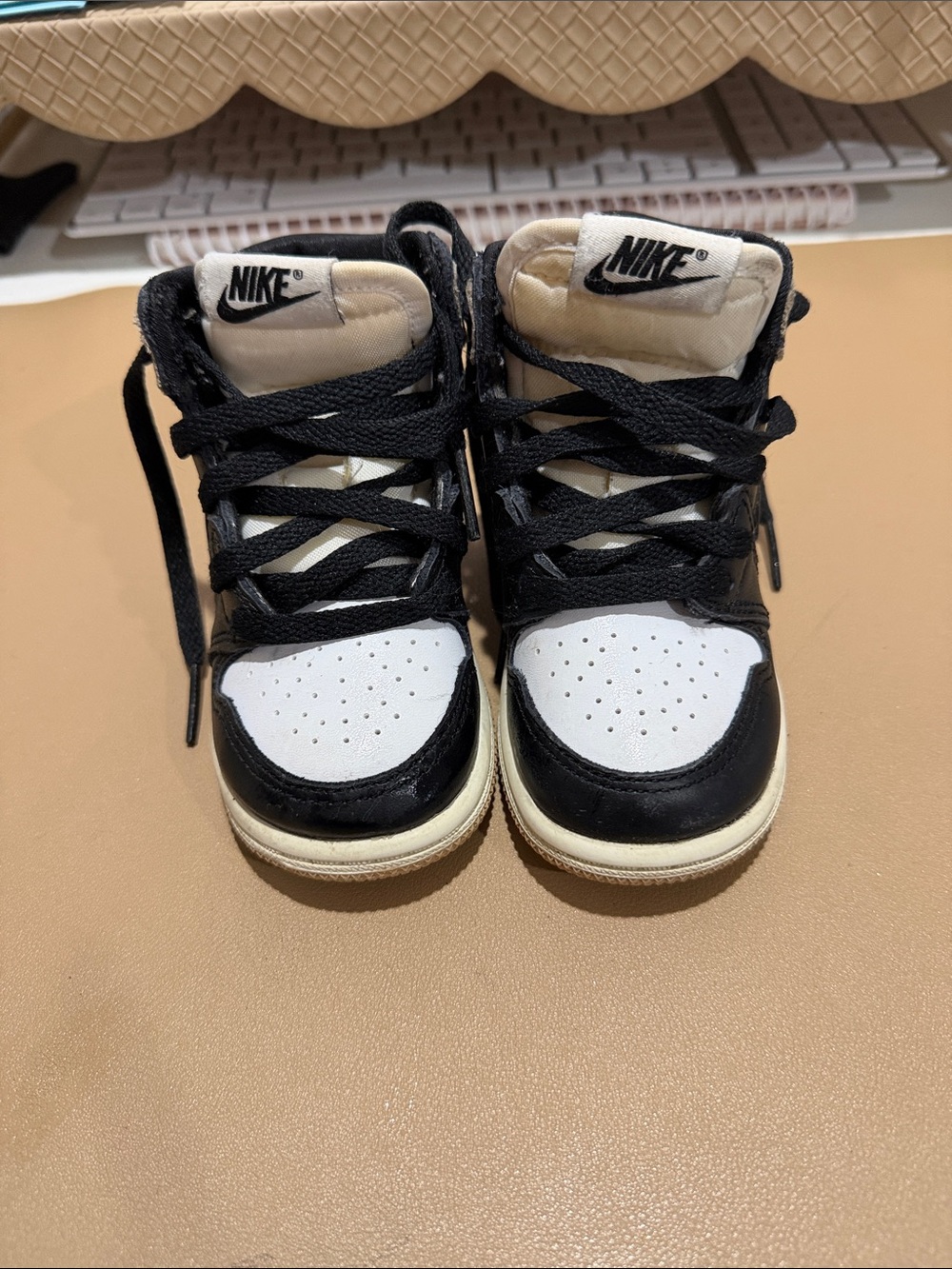 Nike Kids Black and White High-Top Sneakers with Cream Sole